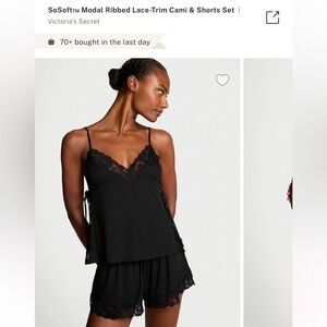 Victoria's Secret Black Lace-Trim Cami & Shorts Set